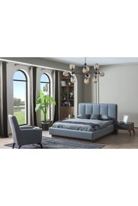 Decomo Home Zett 160 x 200 cm Yataklı Başlıklı Çift Kişilik Sandıklı Baza Seti Mavi