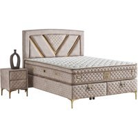 Mobilya Dükkanım Niobe 150 x 200 cm Ayrılabilen Yataklı Başlıklı Çift Kişilik Sandıklı Baza Seti Krem