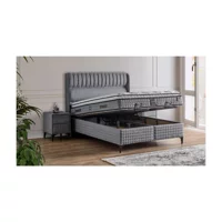 Mobilya Dükkanım Victoria 160 x 200 cm Ayrılabilen Yataklı Başlıklı Çift Kişilik Sandıklı Baza Seti Gri