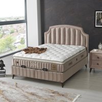 Armis King 150 x 200 cm Yataklı Başlıklı Çift Kişilik Sandıklı Baza Seti Krem