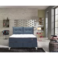 Zelis Mobilya Prestij 160 x 200 cm Yataklı Başlıklı Çift Kişilik Sandıklı Baza Seti Lacivert