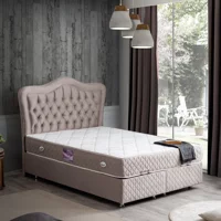 Setay Camelli 160 x 200 cm Ayrılabilen Başlıklı Çift Kişilik Sandıklı Baza Seti Açık Kahverengi