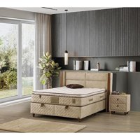 Mobilya Dükkanım Bera 180 x 200 cm Ayrılabilen Yataklı Başlıklı Çift Kişilik Sandıklı Baza Seti Krem