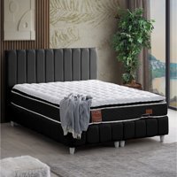 Cesur Narva 140 x 190 cm Ayrılabilen Yataklı Başlıklı Çift Kişilik Sandıklı Baza Seti Antrasit