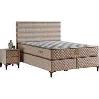 Mobilya Dükkanım Riva 150 x 200 cm Ayrılabilen Yataklı Başlıklı Çift Kişilik Sandıklı Baza Seti Krem