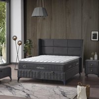 Armis Carbon 200 x 200 cm Yataklı Başlıklı Çift Kişilik Sandıklı Baza Seti Siyah