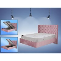 Berksan Uyku Dünyası 100 x 200 cm Yataklı Başlıklı Çift Kişilik Sandıklı Baza Seti Pembe