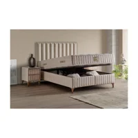 Md Lidya 150 x 200 cm Ayrılabilen Başlıksız Çift Kişilik Sandıklı Baza Krem