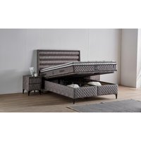 Mobilya Dükkanım Arobel 160 x 200 cm Ayrılabilen Yataklı Başlıklı Çift Kişilik Sandıklı Baza Seti Gri