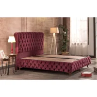 Niva Baza Fiorita 140 x 200 cm Yataklı Başlıklı Çift Kişilik Sandıklı Baza Seti Bordo
