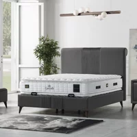 Armis Cascade 200 x 200 cm Yataklı Başlıklı Çift Kişilik Sandıklı Baza Seti Gri
