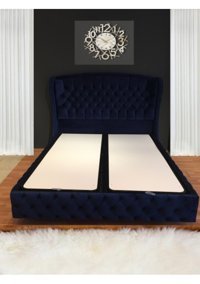 Niva Baza Solid Nıght Blue Başlıklı Çift Kişilik Sandıklı Baza Seti Beyaz
