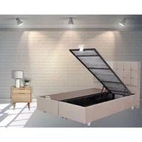 Berksan Uyku Dünyası 100 x 200 cm Başlıklı Çift Kişilik Sandıklı Baza Seti Krem