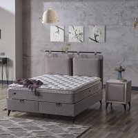 Armis Bamboo Leaf 180 x 200 cm Yataklı Başlıklı Çift Kişilik Sandıklı Baza Seti Antrasit