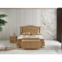 Arleno Bedding Aysima 160 x 200 cm Ayrılabilen Yataklı Başlıklı Çift Kişilik Sandıklı Baza Seti Krem