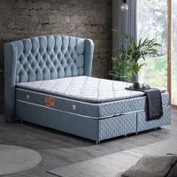 Setay Nice 200 x 150 cm Ayrılabilen Yataklı Başlıklı Çift Kişilik Sandıklı Baza Seti Mavi