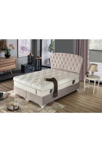Hammak Home Loft 180 x 200 cm Ayrılabilen Yataklı Başlıklı Çift Kişilik Sandıklı Baza Seti Bej