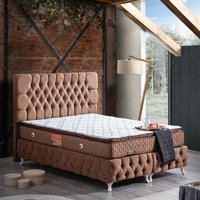 Setay Roma 180 x 200 cm Ayrılabilen Başlıklı Çift Kişilik Sandıklı Baza Seti Kahverengi