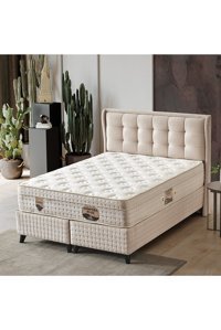 Flora Beddıng Comfort Plus 140 x 200 cm Ayrılabilen Yataklı Başlıklı Çift Kişilik Sandıklı Baza Seti Bej