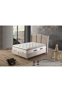 Hammak Home Sultan 150 x 200 cm Ayrılabilen Yataklı Başlıklı Çift Kişilik Sandıklı Baza Seti Bej