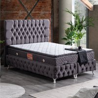 Setay Roma 180 x 200 cm Ayrılabilen Yataklı Başlıklı Çift Kişilik Sandıklı Baza Seti Antrasit