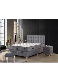 Sleep 150 x 200 cm Ayrılabilen Yataklı Başlıklı Çift Kişilik Sandıklı Baza Seti Gri