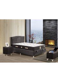 Kayra 180 x 200 cm Ayrılabilen Yataklı Başlıklı Çift Kişilik Sandıklı Baza Seti Siyah