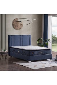 Armis Retro 180 x 200 cm Yataklı Başlıklı Çift Kişilik Sandıklı Baza Seti Lacivert