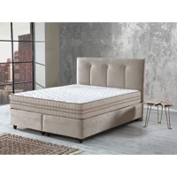 İpek Mobilya Manolya 150 x 200 cm Yataklı Başlıklı Çift Kişilik Sandıklı Baza Seti Bej