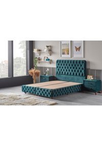 Md Stannis 180 x 200 cm Ayrılabilen Başlıklı Çift Kişilik Sandıklı Baza Seti Mavi