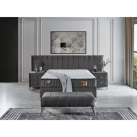Arleno Bedding Mimoza 160 x 200 cm Yataklı Başlıklı Çift Kişilik Sandıklı Baza Seti Antrasit