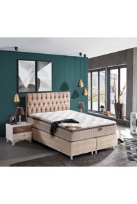 Bora Yatak Elif 160 x 200 cm Ayrılabilen Yataklı Başlıklı Çift Kişilik Sandıklı Baza Seti Krem