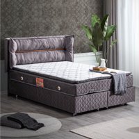 Setay Barselona 200 x 160 cm Ayrılabilen Yataklı Başlıklı Çift Kişilik Sandıklı Baza Seti Antrasit