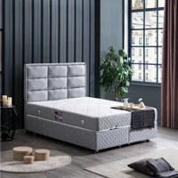 Setay Grande 190 x 140 cm Ayrılabilen Yataklı Başlıklı Çift Kişilik Sandıklı Baza Seti Gri