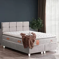 Cesur Gümüş 180 x 200 cm Ayrılabilen Yataklı Başlıklı Çift Kişilik Sandıklı Baza Seti Gri