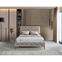 Arleno Bedding Doğa 160 x 200 cm Ayrılabilen Yataklı Başlıklı Çift Kişilik Sandıklı Baza Seti Krem