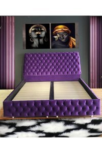 Niva Baza 150 x 200 cm Başlıklı Çift Kişilik Sandıklı Baza Seti Mor