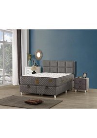 Trend 150 x 200 cm Ayrılabilen Yataklı Başlıklı Çift Kişilik Sandıklı Baza Seti Gri