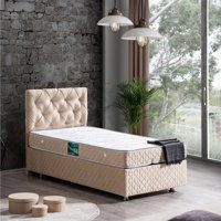 Setay Comfort 190 x 140 cm Başlıklı Çift Kişilik Sandıklı Baza Seti Bej