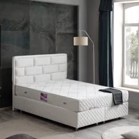 Setay Diego 140 x 190 cm Ayrılabilen Başlıklı Çift Kişilik Sandıklı Baza Seti Krem