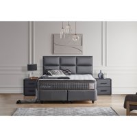 Abc Bedding Coolmax 160 x 200 cm Başlıklı Çift Kişilik Sandıklı Baza Seti Gri