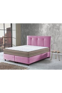 İpek Mobilya Manolya 140 x 200 cm Başlıklı Çift Kişilik Sandıklı Baza Seti Pembe