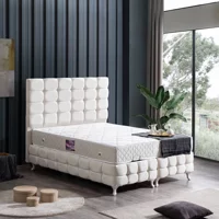 Setay Duke Lüx 160 x 200 cm Ayrılabilen Yataklı Başlıklı Çift Kişilik Sandıklı Baza Seti Krem