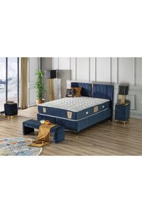 Hammak Home King 150 x 200 cm Ayrılabilen Yataklı Başlıklı Çift Kişilik Sandıklı Baza Seti Lacivert