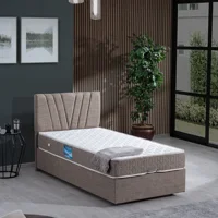 Setay Fersa 90x200 cm Başlıklı Yataklı Sandıklı Tek Kişilik Baza Seti Açık Kahverengi