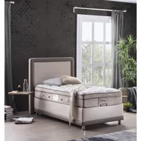 Weltew Home Karamel 90x190 cm Başlıklı Sandıklı Tek Kişilik Baza Seti Krem