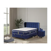 Mobilya Dükkanım Blue 90x190 cm Başlıklı Yataklı Sandıklı Tek Kişilik Baza Seti Lacivert