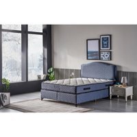 Mobilya Dükkanım Domino 90x200 cm Başlıklı Yataklı Sandıklı Tek Kişilik Baza Seti Mavi