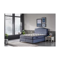 Mobilya Dükkanım Domino 100x200 cm Başlıklı Yataklı Sandıklı Tek Kişilik Baza Seti Mavi