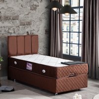 Setay Tetra 90x190 cm Başlıklı Yataklı Sandıklı Tek Kişilik Baza Seti Kahverengi